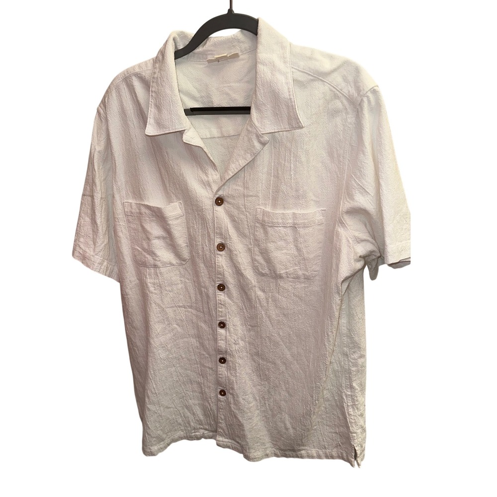 KS Island Mens XL Tall White Textured Cotton Short Sleeve Camp Shirt 65-7251-5